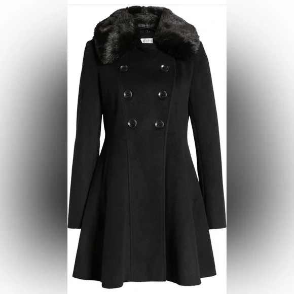 Via Spiga Jackets Coats Nwt Via Spiga Double Breasted Skater Faux Fur Collar Coat Size 2 Navy Poshmark